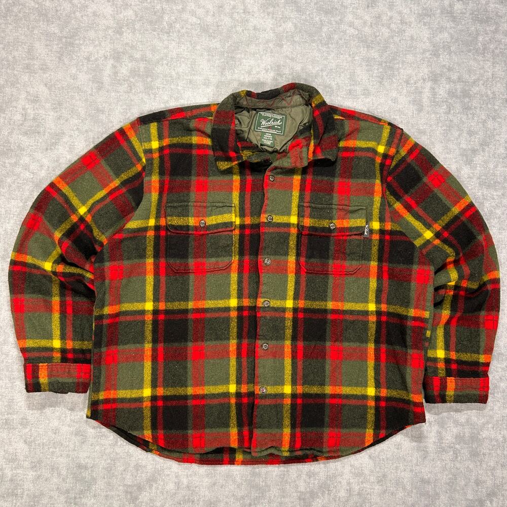Woolrich 100% Wool red/yellow plaid shacket hunting outdoor shirt mens XXL boxy